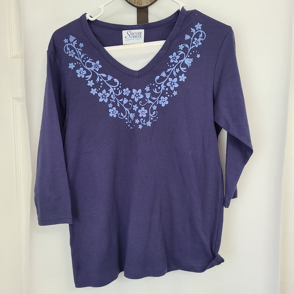 (1651) Sawyer Creek Studio Woman's Long Sleeve Pullover Blouse,Size: Medium Blue - Picture 4 of 16